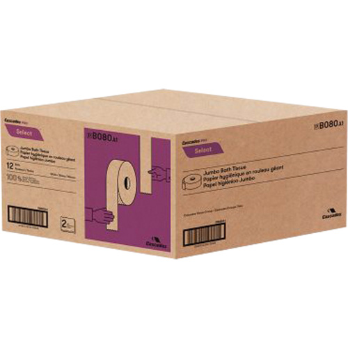 Pro Select Toilet Paper, Jumbo Roll, 2 Ply, 500' Length, White Les Distributions ICE