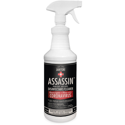 Nettoyant d&eacute;sinfectant pr&ecirc;t &agrave; l'emploi Janitori Assassin, 1 L, Bouteille &agrave; g&acirc;chette Les Distributions ICE