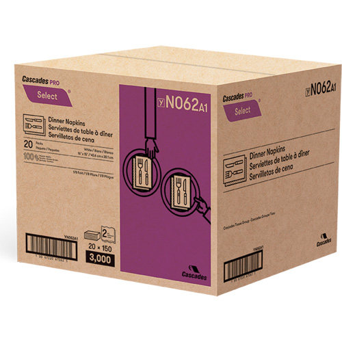 Serviettes de table &agrave; plis 1/8 Pro Select, 2 pli, 15" x 16" Les Distributions ICE