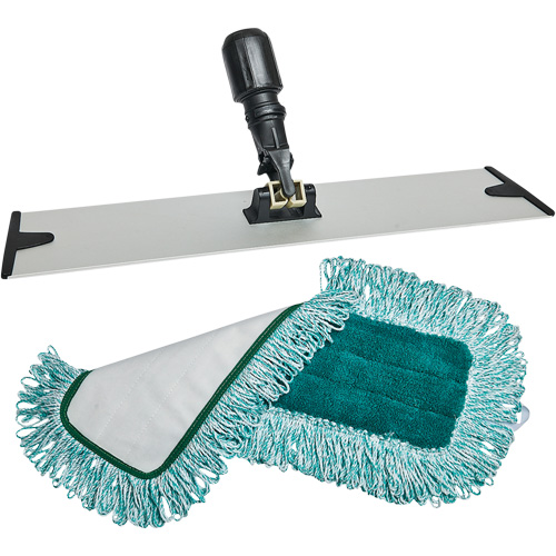 Dust Mop Pad & Frame, Hook and Loop Style, Polyester, 18" L x 5-3/4" W Les Distributions ICE