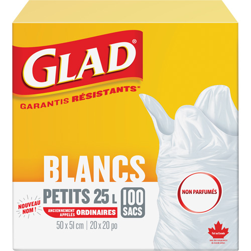 Small 25L Unscented Garbage Bags, Regular, 20" W x 20" L, White Les Distributions ICE