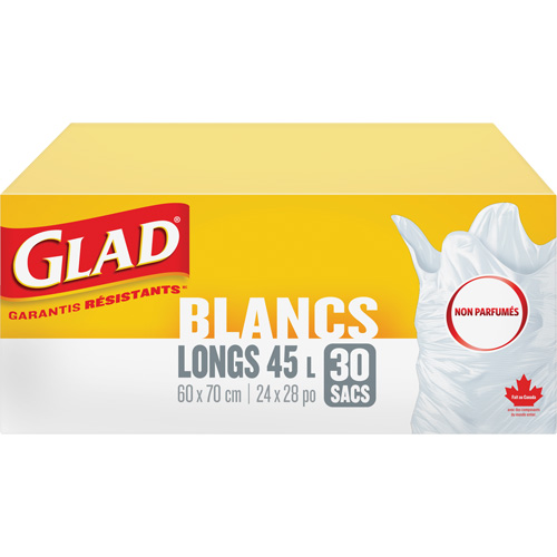 Sacs &agrave; ordures hauts 45 L sans parfum, R&eacute;gulier, 24" la x 28" lo, Blanc Les Distributions ICE
