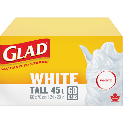 Tall 45L Unscented Garbage Bags, Regular, 24" W x 28" L, White Les Distributions ICE
