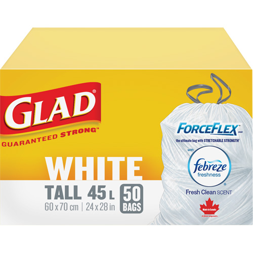 Tall 45L Febreze Garbage Bags, Regular, 24" W x 28" L, White Les Distributions ICE