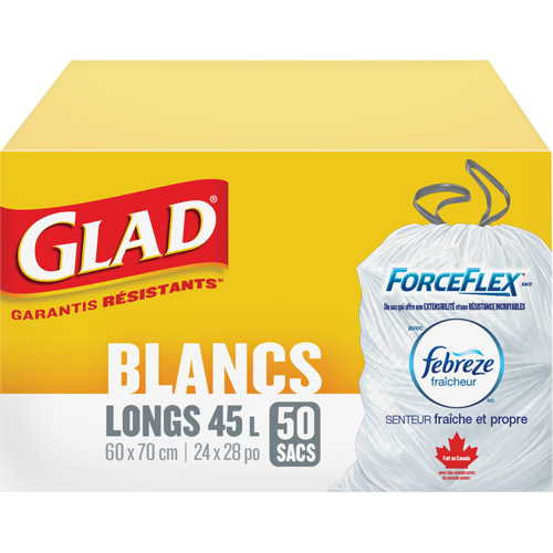 Tall 45L Febreze Garbage Bags, Regular, 24" W x 28" L, White Les Distributions ICE