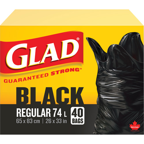 74L Garbage Bags, Regular, 26" W x 33" L, Black Les Distributions ICE