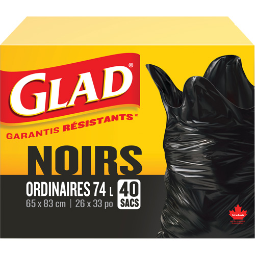 74L Garbage Bags, Regular, 26" W x 33" L, Black Les Distributions ICE