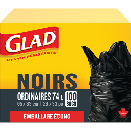 74L Garbage Bags, Regular, 26" W x 33" L, Black Les Distributions ICE