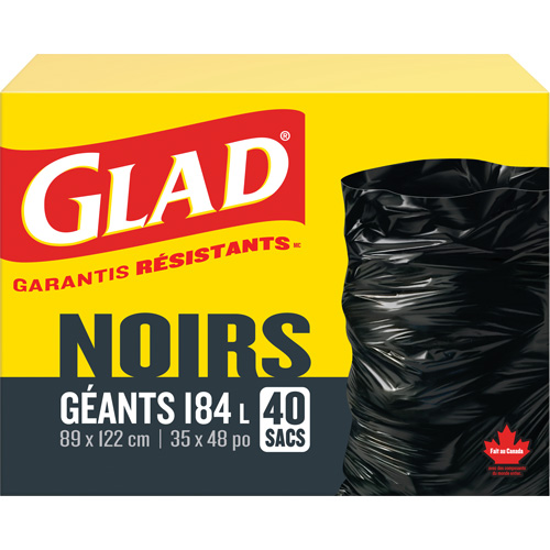 184L Garbage Bags, Regular, 35" W x 48" L, Black Les Distributions ICE