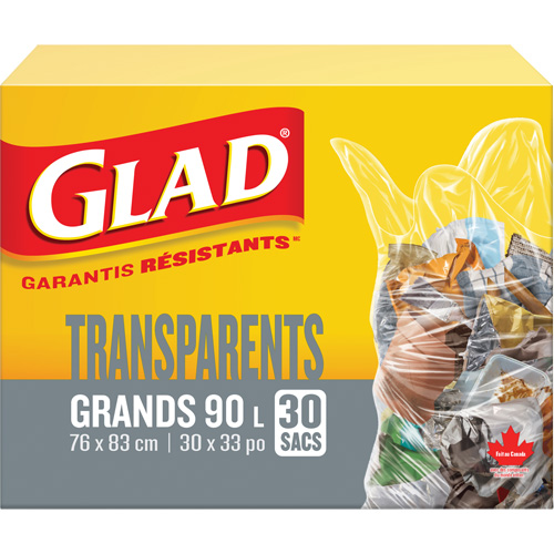 Sacs &agrave; ordures 90 L, R&eacute;gulier, 30" la x 33" lo, Transparent Les Distributions ICE