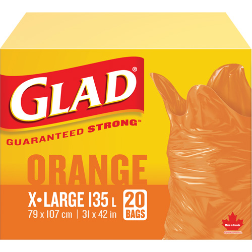 Sacs &agrave; ordures 135 L, R&eacute;gulier, 31" la x 42" lo, Orange Les Distributions ICE