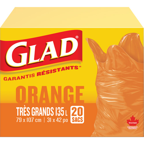 Sacs &agrave; ordures 135 L, R&eacute;gulier, 31" la x 42" lo, Orange Les Distributions ICE