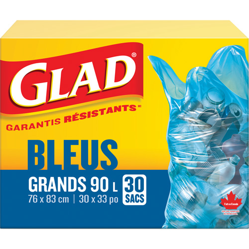 90L Recycling Bags, Regular, 30" W x 33" L, Blue Les Distributions ICE