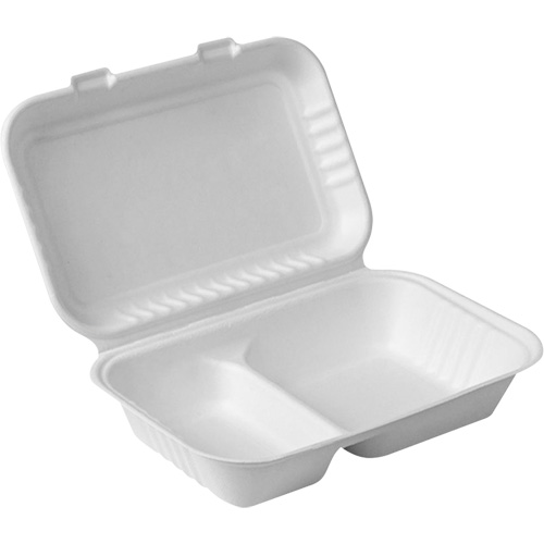 Contenants &agrave; charni&egrave;re pour nourriture compostable avec compartiments, Bagasse, Rectangulaire Les Distributions ICE