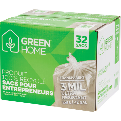 Green Home Garbage Bags, Strong, 33" W x 48" L, 3 mils, Clear, 159 L (42 Gal.) Capacity Les Distributions ICE