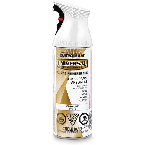 Universal&reg; Enamel Paint & Primer In One, White, Semi-Gloss, Aerosol Can Les Distributions ICE