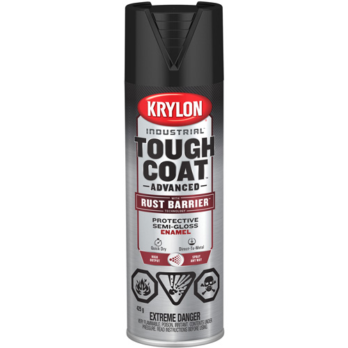 Peinture Tough Coat avec technologie Rust Barrier, Noir, Semi-brillant, 425 g, Canette a&eacute;rosol Les Distributions ICE