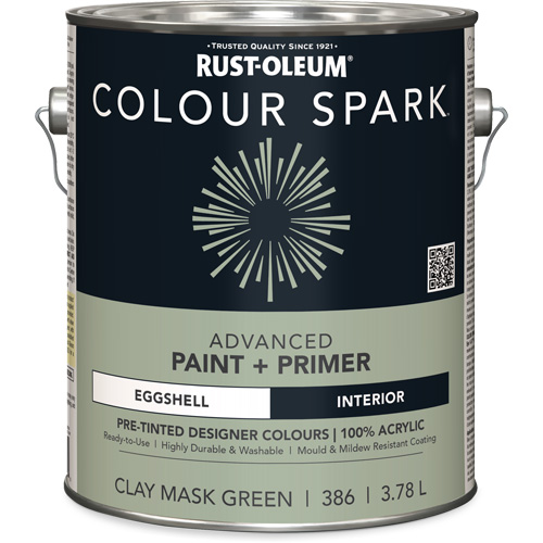 Colour Spark Interior Pre-Tinted Paint + Primer Wall Paint, Clay Mask Green, Eggshell, 3.78 L, Gallon Les Distributions ICE