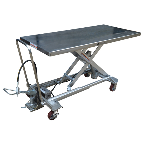 Pneumatic Hydraulic Scissor Lift Table, Stainless Steel, 63" L x 31-1/2" W, 1000 lbs. Cap. Les Distributions ICE