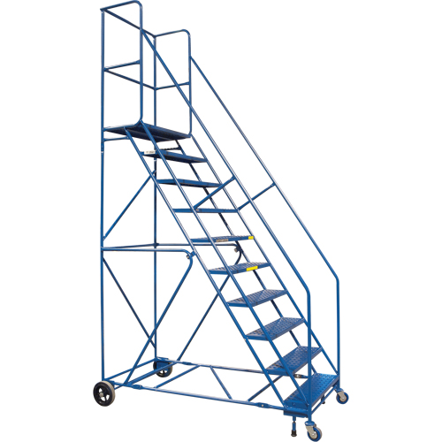 CSA-Certified Rolling Step Ladder with Locking Step, 10 Steps, 30" Step Width, 89" Platform Height, Steel Les Distributions ICE
