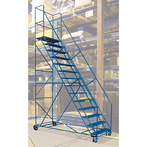 CSA-Certified Rolling Step Ladder with Locking Step, 14 Steps, 30" Step Width, 128" Platform Height, Steel Les Distributions ICE