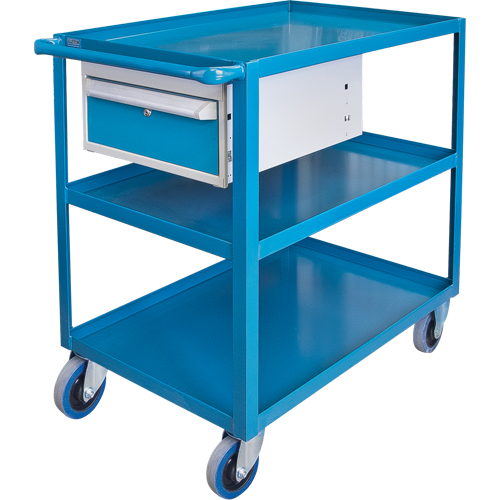 Chariots &agrave; tablettes avec tiroir, 1200 lb Capacit&eacute;, Acier, 24" x la, 36" x ha, 36" p, Roues en Caoutchouc, Enti&egrave;rement soud&eacute;, 1 tirroirs Les Distributions ICE