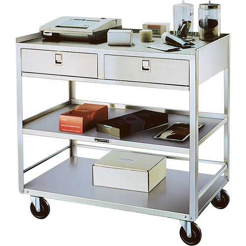 Stainless Steel Equipment Stands, 300 lbs. Capacity, Stainless Steel, 20"/20-1/8" x W, 35" x H, 37"/36-3/8" D, Knocked Down, 2 Drawers Les Distributions ICE