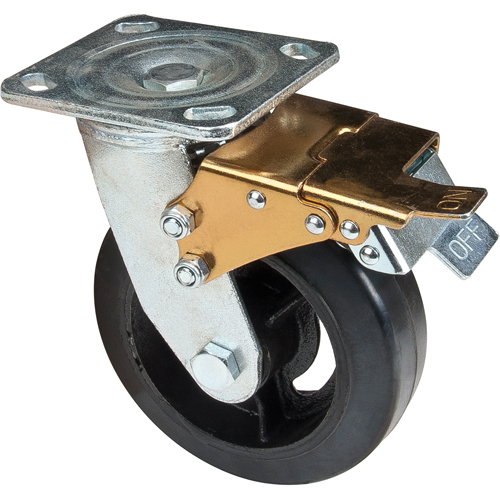 Roulette moul&eacute;, Pivotant avec frein, 6" (152,4 mm), Caoutchouc, 550 lb (249 kg) Les Distributions ICE