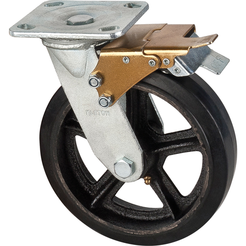 Roulette moul&eacute;, Pivotant avec frein, 8" (203,2 mm), Caoutchouc, 660 lb (299 kg) Les Distributions ICE