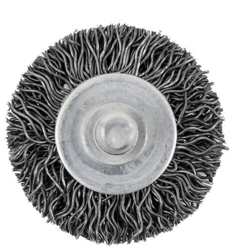 Brosse radiale &agrave; fils cr&ecirc;p&eacute;s mont&eacute; sur mandrin 126, 1-1/2", Fils 0,02", Tige 1/4" Les Distributions ICE