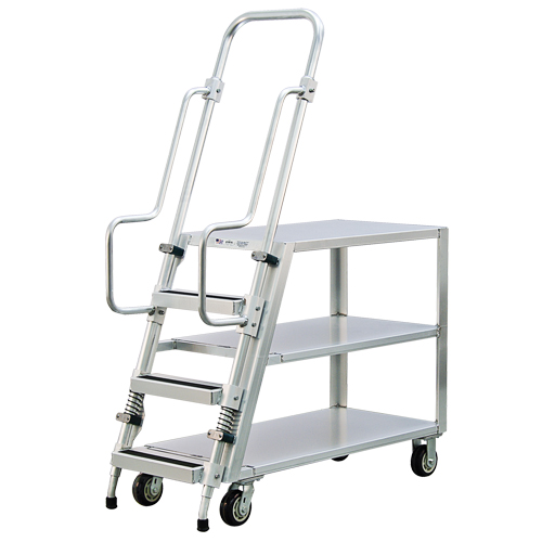 Aluminum Stock Picking Ladder Cart, Aluminum, 22" W x 51-1/2" D, 3 Shelves, 800 lbs. Capacity Les Distributions ICE