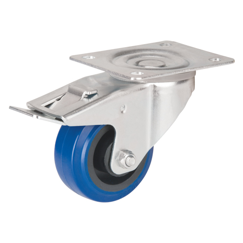 Blue Caster, Swivel with Brake, 3" (76 mm), Rubber, 285 lbs. (129 kg.) Les Distributions ICE
