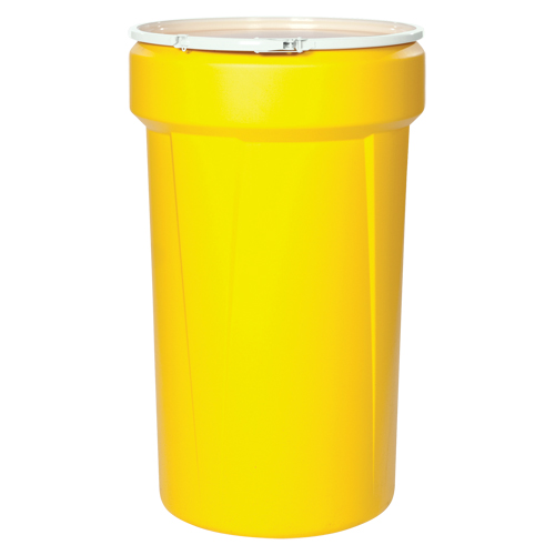 Baril emboîtable en poly&eacute;thyl&egrave;ne, 30 gal. US (25 gal. imp.), Dessus ouvert, Jaune Les Distributions ICE