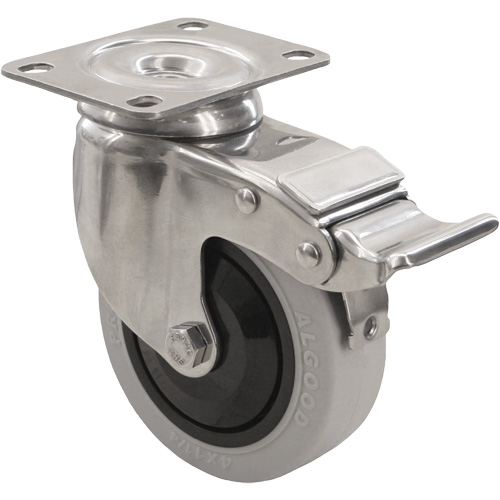 2309 Caster with Double Locking Brake, Swivel with Brake, 5" (127 mm), Envirothane Grey, 350 lbs. (158.8 kg.) Les Distributions ICE
