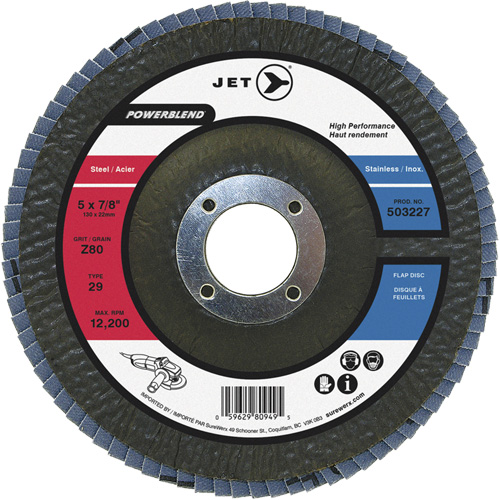 Disque &agrave; lamelles POWERBLEND, 5" x 7/8", Type 29, Grain Z40, Alumine de zirconium Les Distributions ICE