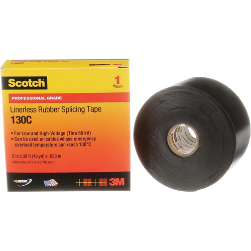 Ruban d'&eacute;pissage sans support en caoutchouc de calibre professionnel Scotch, 50,8 mm (2") la x 9 m (30') lo, 30 mils, Noir Les Distributions ICE