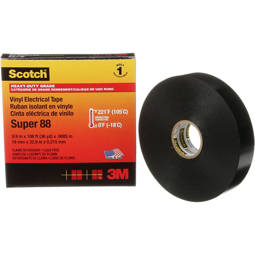 Ruban isolant Super 88 de calibre professionnel Scotch, 19 mm (3/4") la x 32,9 m (108') lo, 8,5 mils, Noir Les Distributions ICE