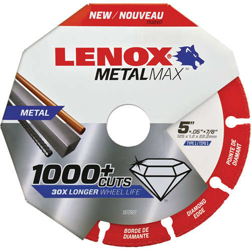 Meule de tronçonnage des m&eacute;taux MetalMax, 5" x 0,05", Arbre de 7/8", Type 1, Losange, 12 200 Tr/min Les Distributions ICE