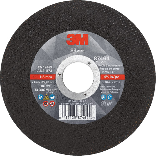 Meule &agrave; tronçonner Silver, 4-1/2" x 0,04", Arbre de 7/8", Type 1, C&eacute;ramique, 13 300 Tr/min Les Distributions ICE