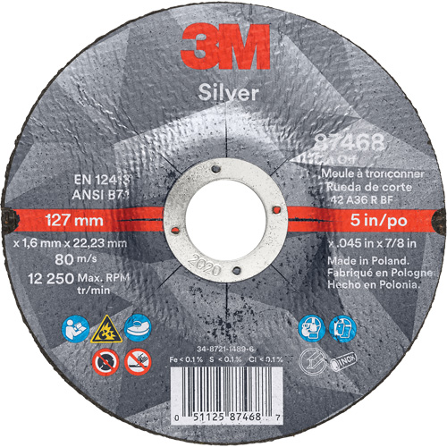 Meule &agrave; tronçonner Silver, 5" x 0,045", Arbre de 7/8", Type 27, C&eacute;ramique, 12250 Tr/min Les Distributions ICE