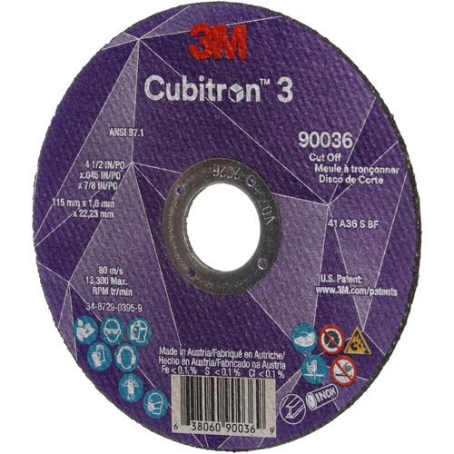 Cubitron 3 Cut-Off Wheel, 4-1/2" x 0.045", 7/8" Arbor, Type T1, Ceramic, 13300 RPM Les Distributions ICE