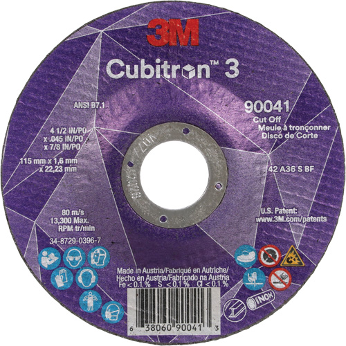 Meule &agrave; tronçonner Cubitron 3, 4-1/2" x 0,045", Arbre de 7/8", Type T27, C&eacute;ramique, 13 300 Tr/min Les Distributions ICE