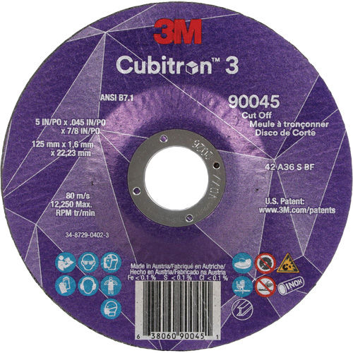 Cubitron 3 Cut-Off Wheel, 5" x 0.045", 7/8" Arbor, Type T27, Ceramic, 12250 RPM Les Distributions ICE