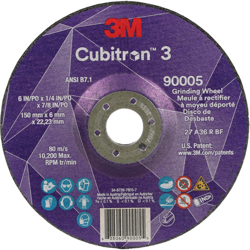 Cubitron 3 Depressed Centre Grinding Wheel, 6" x 1/4", 7/8" Arbor, Ceramic, Type T27 Les Distributions ICE