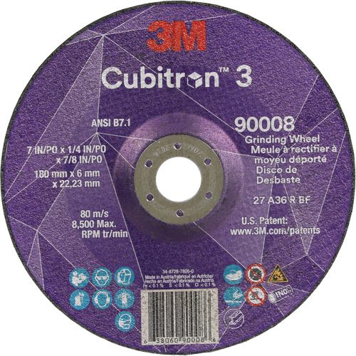 Cubitron 3 Depressed Centre Grinding Wheel, 7" x 1/4", 7/8" Arbor, Ceramic, Type T27 Les Distributions ICE