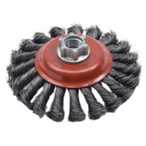 Twist Knot Saucer Cup Brush, 4" Dia., 0.02" Fill, 5/8"-11 Arbor, Steel Les Distributions ICE
