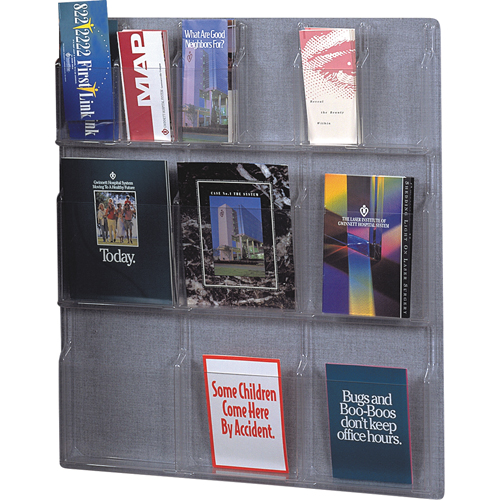 Literature Displays, Wall Mount, 6 Slots, Plastic, 30" W x 34-3/4" D x 34-3/4" H Les Distributions ICE