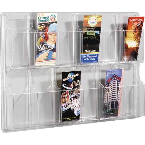 Literature Displays, Wall Mount, 12 Slots, Plastic, 30" W x 2" D x 20-3/8" H Les Distributions ICE