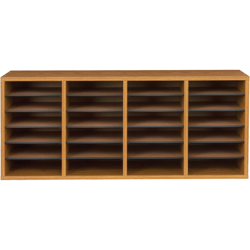 Adjustable Compartment Literature Organizer, Stationary, 24 Slots, Wood, 39-1/4" W x 11-3/4" D x 16-1/4" H Les Distributions ICE