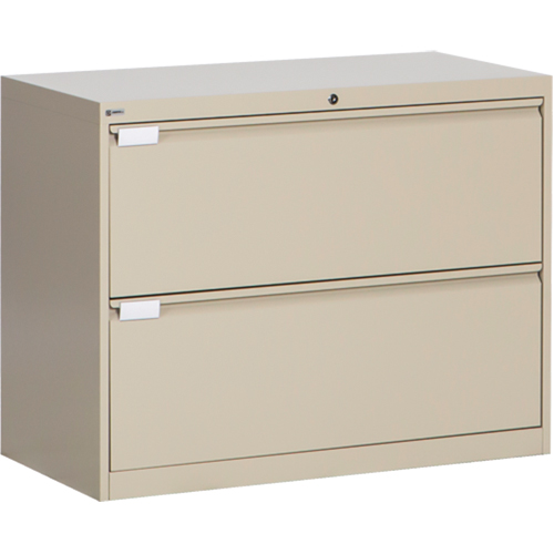 Lateral Filing Cabinet, Steel, 2 Drawers, 36" W x 18" D x 27-7/8" H, Beige Les Distributions ICE